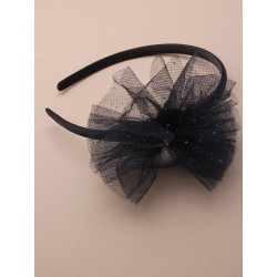 narrow black satin aliceband with black net detail. in...