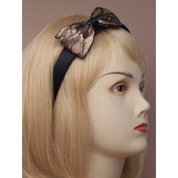 2cm wide black satin aliceband with lace covered bow. in...