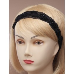 black lace rosebud fabric stretch bandeaux.