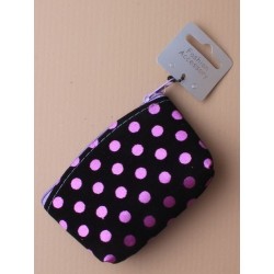 black flock fabric purse with coloured satin spots. in...