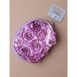 fabric zip purse with ribbon rosette detail. in...
