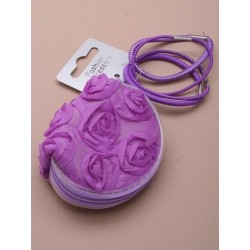 ruched rose fabric purse with 4 coloured elastics. in...