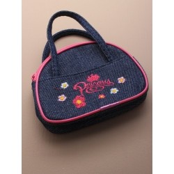 denim princess purse with flower embroidery. in pink/blue...
