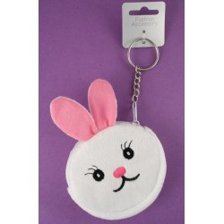 rabbit face purse in pink and white on a keyring.