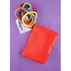 bright coloured purse with 6 bright elastics. in red...
