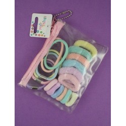 pvc purse with 18 assorted elastics and ponios in pastel...