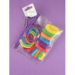 pvc purse with 18 assorted elastics and ponios.