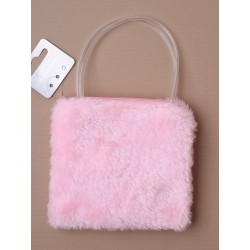 fur fabric purse with plastic handles. in pink/lilac and...