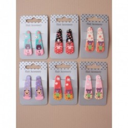 Hair Clips - Click Clack Teddy Bear print plastic covered...