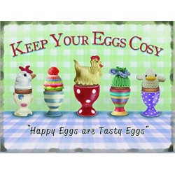 Metal Sign 15x20cm - Keep Your Eggs Cosy, Metal Sign, 'Happy Eggs are Tasty Eggs', Retro Sign