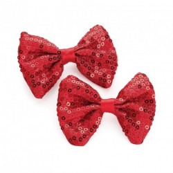Two piece red sequin hair bow clip set. - (HA30551)
