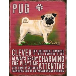 Novelty Metal Sign - Pug - Clever, Charming, Attentive...