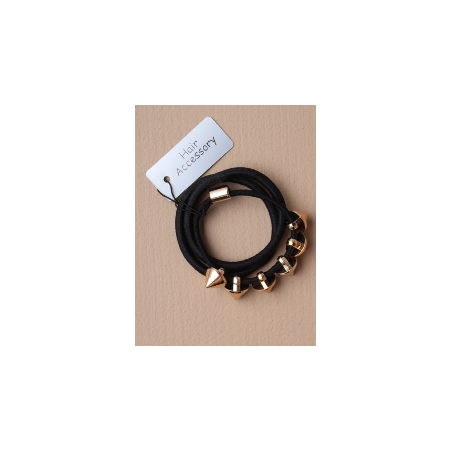 Hair Elastics - 3 black elastics, 2 plain and 1 with metallic coloured spikes