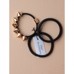 Hair Elastics - 3 black elastics, 2 plain and 1 with metallic coloured spikes