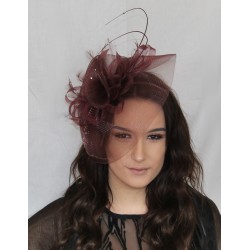Fascinator Headband - Wine Brown Fischer UK Design Brand Flower Feather Fascinator Diamante Hair band