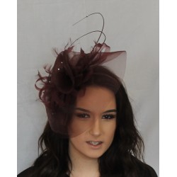 Fascinator Headband - Wine Brown Fischer UK Design Brand Flower Feather Fascinator Diamante Hair band