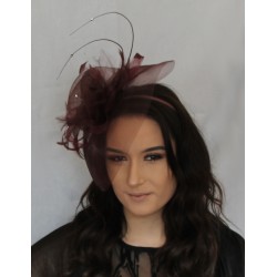 Fascinator Headband - Wine Brown Fischer UK Design Brand Flower Feather Fascinator Diamante Hair band