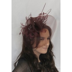 Fascinator Headband - Wine Brown Fischer UK Design Brand Flower Feather Fascinator Diamante Hair band