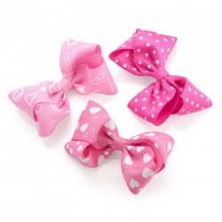 Hair Clip Set - Three pieces pink tone heart design bow...