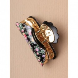 Hair Clamp - 9cm Floral ditsy rose print clamp In black...