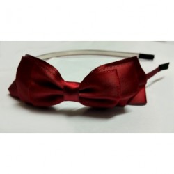 Bow Heandband - Burgundy Red Wine Satin Look Hair Bow on...