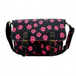 Messenger Bag - Black/Pink Flower Anna Smith LYDC...