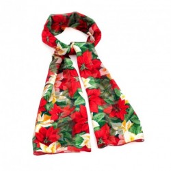 Scarf - Red and Green Poinsettia flower Soft Satin Feel...
