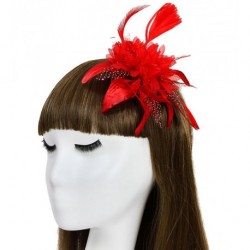Fascinator Comb - Red Lily Flower with Feather glitter...