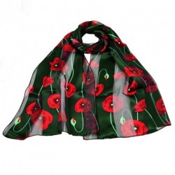 Poppy Scarf - Red Poppy Flower Print on Black Scarf Shawl...