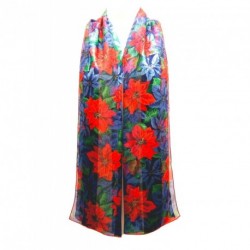 Christmas Scarf - Red Blue Green Poinsettia flower Soft...