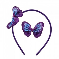 Headband & Clip Set - Butterfly Print satin covered...