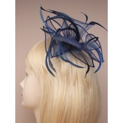 Fascinator Comb - Looped fabric and Feather Navy...