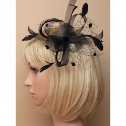 Fascinator - Black Looped Ribbon and Net with Feathers...