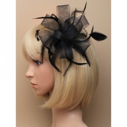 Fascinator Comb - Black Looped Net Ribbon and Feather...