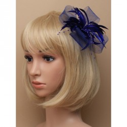Fascincator Clip & Pin - Looped net and feather navy...