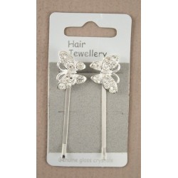 Pair of silv diamante butterfly grips 6cm long
