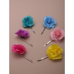 Pair of brightly coloured fabric flower grips