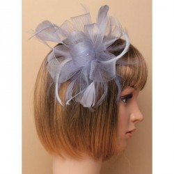 Fascinator Comb - Silver grey looped net ribbon and...