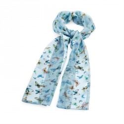Scarf - Blue tone butterfly design satin stripe style...