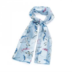 Scarf - Blue tone dragonfly design satin stripe style...