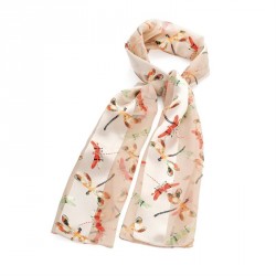 Scarf - Beige tone dragonfly design satin stripe style...