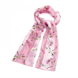 Scarf - Pink tone dragonfly design satin stripe style...