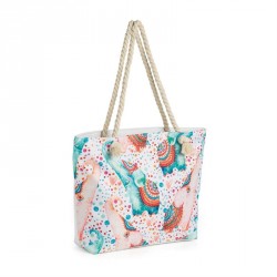Bag - White and multi colour elephant design rope handle...