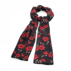 Scarf - Black and red flower print scarf. - (SC31829)