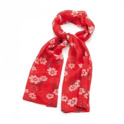 Scarf - Red tone flower print scarf. - (SC31825)