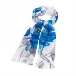 Scarf - Blue and white flower print scarf. - (SC31823)