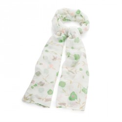 Scarf - White and green flower print scarf. - (SC31811)