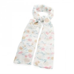 Scarf - White and pink flower print scarf. - (SC31810)
