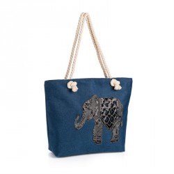 Bag - Blue and grey sequin elephant design bag. - (BG31802)