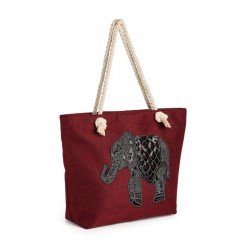 Bag - Red and grey sequin elephant design bag. - (BG31801)